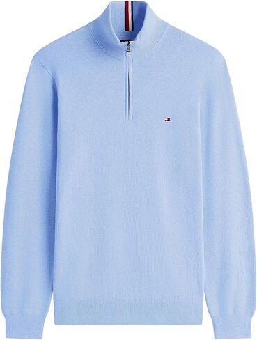 TOMMY HILFIGER Men's 1/4 Zip Mockneck Pullover Sweater, BlueHtr, M in Saudi Arabia