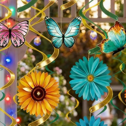 Spring Decor for Home - 49Pcs Hanging Flower Butterfly Hanging Swirls with Led Lights for Spring Summer Easter Flower Butterfly Themed Birthday Party Decorations (Flower) in Saudi Arabia