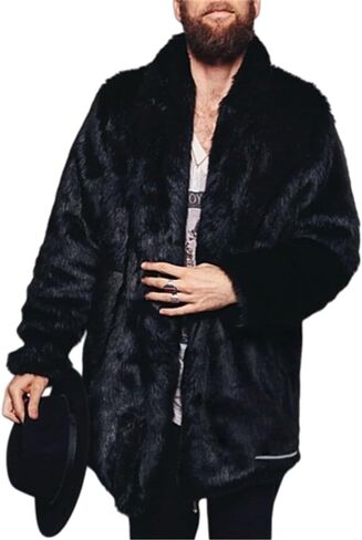 crazynekos Men's Faux Fur Coat Winter Long Fleece Jacket Luxury Fluffy Lapel Overcoat Warm Cardigan Outwear in Saudi Arabia