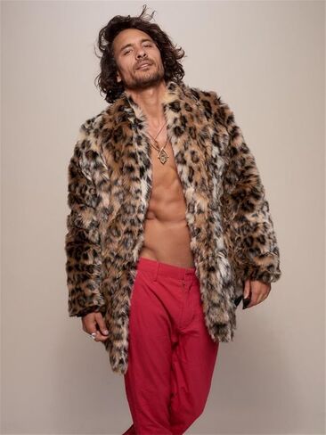 crazynekos Men's Faux Fur Coat Winter Long Fleece Jacket Luxury Fluffy Lapel Overcoat Warm Cardigan Outwear in Saudi Arabia