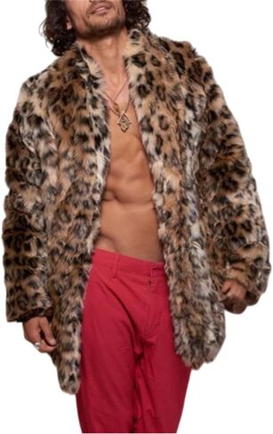 crazynekos Men's Faux Fur Coat Winter Long Fleece Jacket Luxury Fluffy Lapel Overcoat Warm Cardigan Outwear in Saudi Arabia