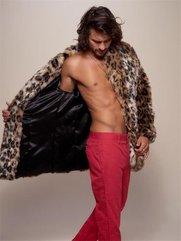 crazynekos Men's Faux Fur Coat Winter Long Fleece Jacket Luxury Fluffy Lapel Overcoat Warm Cardigan Outwear in Saudi Arabia