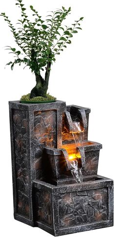 Tabletop Water Fountain Rustic Room Decor Zen Waterfall Fountains Office Desk Accessories Bedroom, Living Room Indoor Decoration with Led Light in Saudi Arabia