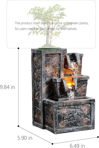 Tabletop Water Fountain Rustic Room Decor Zen Waterfall Fountains Office Desk Accessories Bedroom, Living Room Indoor Decoration with Led Light in Saudi Arabia