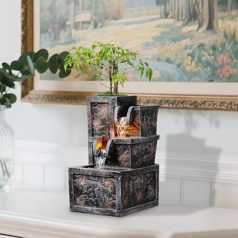 Tabletop Water Fountain Rustic Room Decor Zen Waterfall Fountains Office Desk Accessories Bedroom, Living Room Indoor Decoration with Led Light in Saudi Arabia