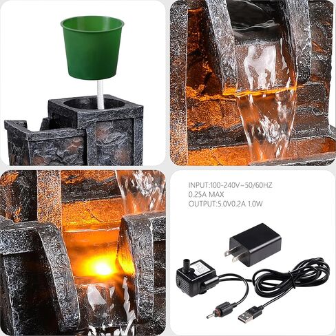 Tabletop Water Fountain Rustic Room Decor Zen Waterfall Fountains Office Desk Accessories Bedroom, Living Room Indoor Decoration with Led Light in Saudi Arabia