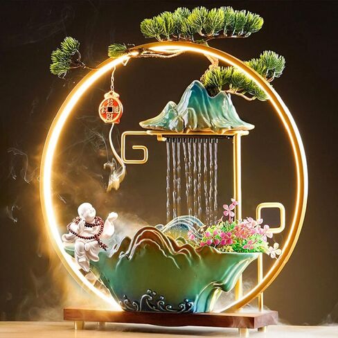 Ceramic Maitreya Buddha Incense Burner, Waterfall Lotus LED Light Ring Backflow Aromatherapy Ornament, with Incense Cones for Home Office Decor for Relaxation Yoga Gift (Buddha-2) in Saudi Arabia