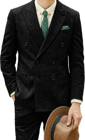بدل تويد كلاسيكية للرجال 2 قطعة بدلة متعرجة مزدوجة الصدر بدلة رجال الأعمال البدلات الرسمية لحفلات الزفاف الغربية in Kuwait