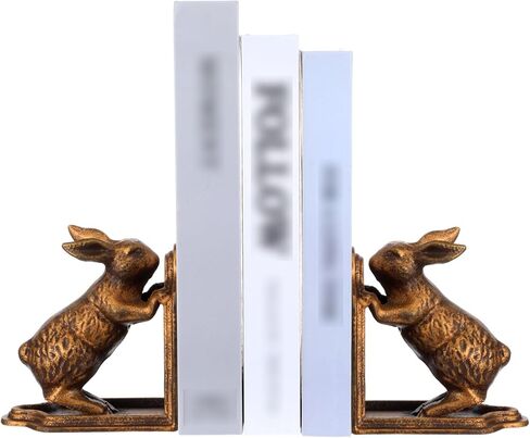 2 Pcs Decorative Bookends Antique Gold Bunny Book Ends, Heavy Duty Cast Iron Book Ends for Shelves,Unique bookends for Heavy Books, Vintage Antique Decor 5.3 lbs in Saudi Arabia