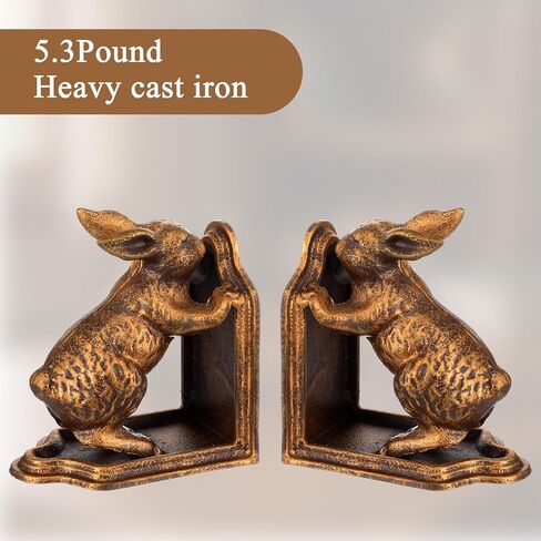2 Pcs Decorative Bookends Antique Gold Bunny Book Ends, Heavy Duty Cast Iron Book Ends for Shelves,Unique bookends for Heavy Books, Vintage Antique Decor 5.3 lbs in Saudi Arabia