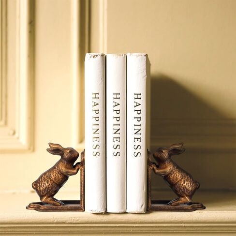 2 Pcs Decorative Bookends Antique Gold Bunny Book Ends, Heavy Duty Cast Iron Book Ends for Shelves,Unique bookends for Heavy Books, Vintage Antique Decor 5.3 lbs in Saudi Arabia