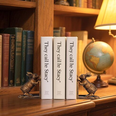 2 Pcs Decorative Bookends Antique Gold Bunny Book Ends, Heavy Duty Cast Iron Book Ends for Shelves,Unique bookends for Heavy Books, Vintage Antique Decor 5.3 lbs in Saudi Arabia