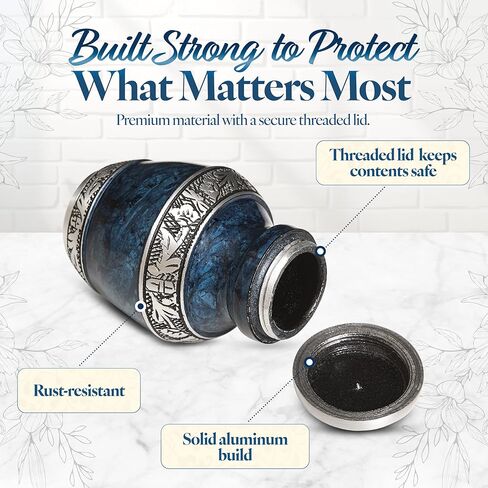Keepsake Urn for Ashes 3" - Elegant Mini Urn for Human Ashes, Hand Engraved Aluminum Memorial Ash Container - Marbled Blue in Saudi Arabia