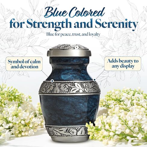 Keepsake Urn for Ashes 3" - Elegant Mini Urn for Human Ashes, Hand Engraved Aluminum Memorial Ash Container - Marbled Blue in Saudi Arabia