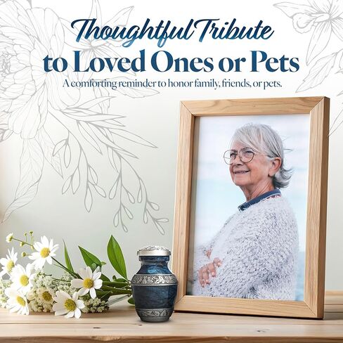 Keepsake Urn for Ashes 3" - Elegant Mini Urn for Human Ashes, Hand Engraved Aluminum Memorial Ash Container - Marbled Blue in Saudi Arabia