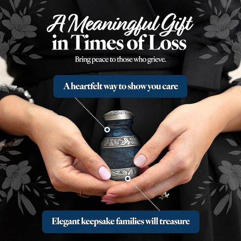 Keepsake Urn for Ashes 3" - Elegant Mini Urn for Human Ashes, Hand Engraved Aluminum Memorial Ash Container - Marbled Blue in Saudi Arabia