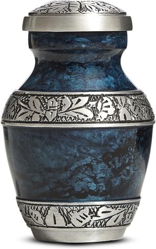 Keepsake Urn for Ashes 3" - Elegant Mini Urn for Human Ashes, Hand Engraved Aluminum Memorial Ash Container - Marbled Blue in Saudi Arabia