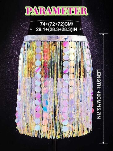 GRAEEN Sequin Skirt Sparkly Fringe Belly Dance Hip Scarf Festival Rave Tassel Skirts for Women Pink in Saudi Arabia