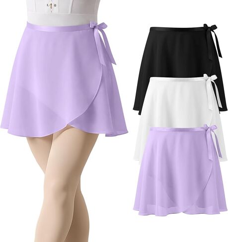 3 Pack Women's Ballet Wrap Skirts Ladies Sheer Chiffon Dance Skirt with Adjustable Waistband for Adult Gymnastics in Saudi Arabia