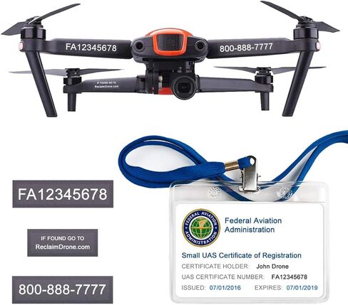 FAA Drone Identification Bundle - Labels (2 Sets of 3) + FAA UAS Registration ID Card for Hobbyist Pilots + Lanyard and ID Card Holder - for All EVO Drones in Saudi Arabia