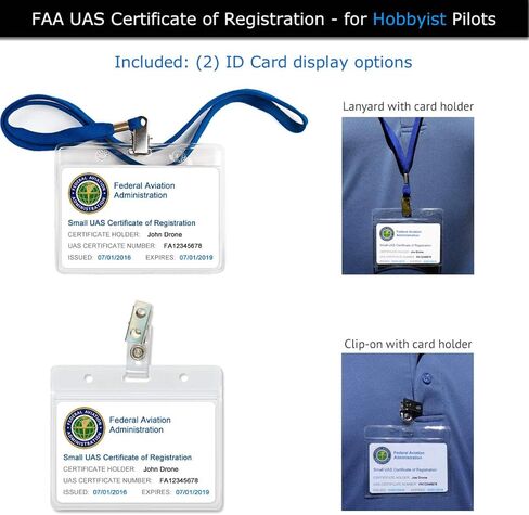 FAA Drone Identification Bundle - Labels (2 Sets of 3) + FAA UAS Registration ID Card for Hobbyist Pilots + Lanyard and ID Card Holder - for All EVO Drones in Saudi Arabia