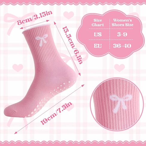4 Pairs Cute Pilates Grip Socks Women Cute Non Slip Ruffle Crew Yoga Socks with Bow for Ballet in Saudi Arabia