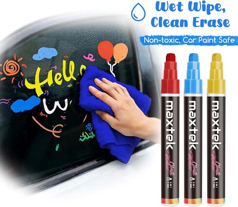 maxtek Window Chalk Markers for Glass Washable, 12 Colors Jumbo Liquid Chalk Marker Pens, 3 in 1 Nib Wide Tip Paint Markers for Cars, Glass, Chalkboard, Mirror, Poster, Blackboard - 7mm in Saudi Arabia