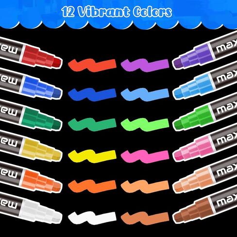 maxtek Window Chalk Markers for Glass Washable, 12 Colors Jumbo Liquid Chalk Marker Pens, 3 in 1 Nib Wide Tip Paint Markers for Cars, Glass, Chalkboard, Mirror, Poster, Blackboard - 7mm in Saudi Arabia