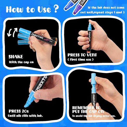 maxtek Window Chalk Markers for Glass Washable, 12 Colors Jumbo Liquid Chalk Marker Pens, 3 in 1 Nib Wide Tip Paint Markers for Cars, Glass, Chalkboard, Mirror, Poster, Blackboard - 7mm in Saudi Arabia