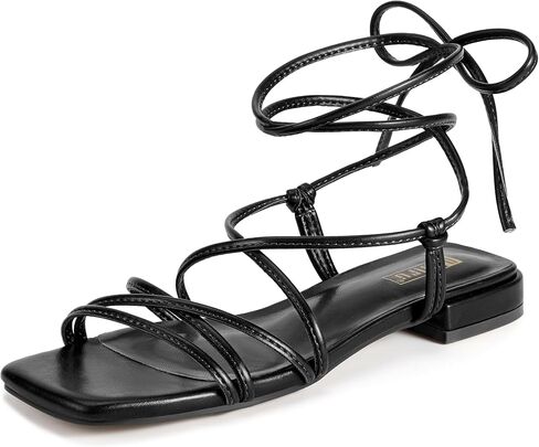 IDIFU Strappy Lace Up Flat Sandals for Women Tie Up Square Open Toe Ankle Wrap Straps Dressy Gladiator Summer Beach Wedding Party Ladies Comfortable Cute Casual Dress Sandals in Saudi Arabia