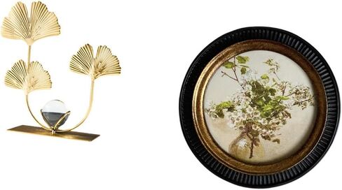 Fenteer Figurine Statue with Metal Flowers Leaf Sculpture and European Retro Design Resin Photo Frame Round Picture Frame Suitable for Gift Giving Home Decora in Saudi Arabia
