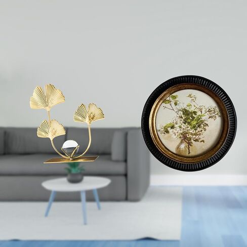 Fenteer Figurine Statue with Metal Flowers Leaf Sculpture and European Retro Design Resin Photo Frame Round Picture Frame Suitable for Gift Giving Home Decora in Saudi Arabia
