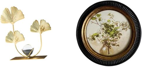 Fenteer Figurine Statue with Metal Flowers Leaf Sculpture and European Retro Design Resin Photo Frame Round Picture Frame Suitable for Gift Giving Home Decora in Saudi Arabia