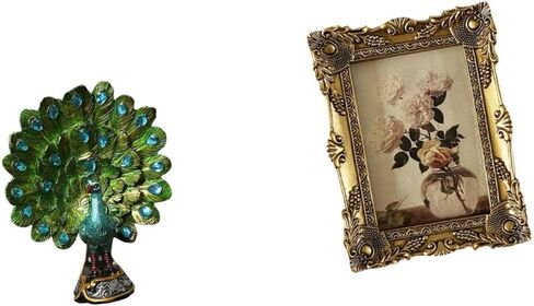 Peacock Statue Animal Sculpture Collection and Photo Frame Ornate Picture Frame Vintage Resin Decorative Photo Display Frame Ornament for Elegant in Saudi Arabia