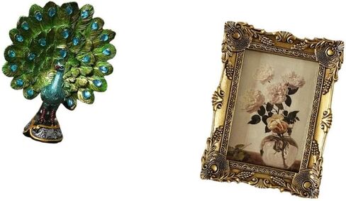 Peacock Statue Animal Sculpture Collection and Photo Frame Ornate Picture Frame Vintage Resin Decorative Photo Display Frame Ornament for Elegant in Saudi Arabia