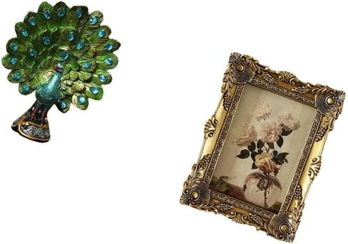 Peacock Statue Animal Sculpture Collection and Photo Frame Ornate Picture Frame Vintage Resin Decorative Photo Display Frame Ornament for Elegant in Saudi Arabia