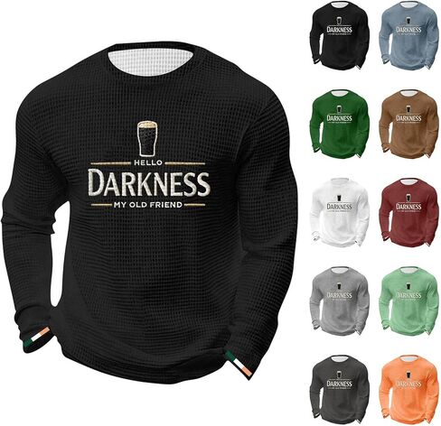 Men's Hello Darkness My Old Friend Shirts Waffle Long Sleeve T-Shirt St. Patrick's Day Shirt in Saudi Arabia
