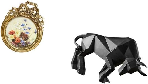 Antique Bull Frame Vintage Sculpture Round Resin Picture Display European Collectible Figurine for Wedding Office Tabletop Gift in Saudi Arabia