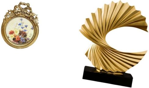 Fenteer إطار صورة مستدير صغير عتيق إطار صورة راتنج ذهبي منحوت مموج ديكور مزخرف مصنوع يدويًا مناسب للمكتب المنزلي in Saudi Arabia