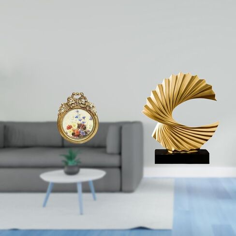 Fenteer إطار صورة مستدير صغير عتيق إطار صورة راتنج ذهبي منحوت مموج ديكور مزخرف مصنوع يدويًا مناسب للمكتب المنزلي in Saudi Arabia