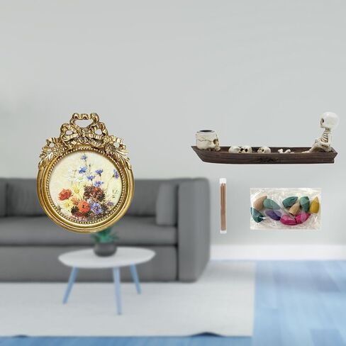Fenteer 1 Piece Round Picture Frame Decorative Ornate Resin Ship Burner Figurine Small Vintage Golden Frame Suitable for Home Office Desktop Wal in Saudi Arabia
