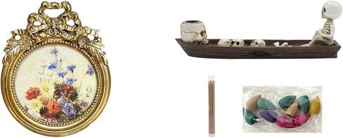 Fenteer 1 Piece Round Picture Frame Decorative Ornate Resin Ship Burner Figurine Small Vintage Golden Frame Suitable for Home Office Desktop Wal in Saudi Arabia