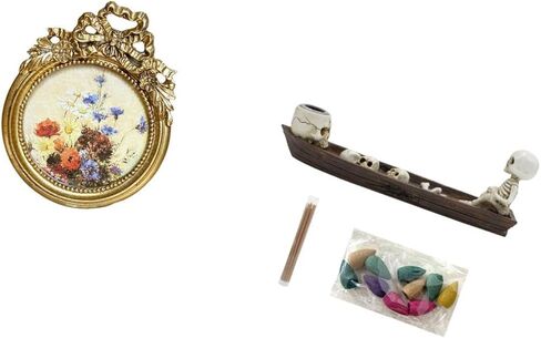 Fenteer 1 Piece Round Picture Frame Decorative Ornate Resin Ship Burner Figurine Small Vintage Golden Frame Suitable for Home Office Desktop Wal in Saudi Arabia