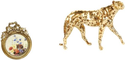 Vintage Ornate Round Photo Frame with Gold Cheetah Animal Sculpture European Decorative Tabletop Centerpiece for Wedding Gift and Home Office Decor in Saudi Arabia