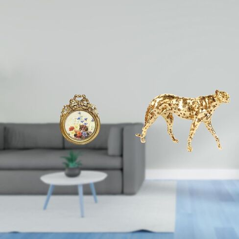 Vintage Ornate Round Photo Frame with Gold Cheetah Animal Sculpture European Decorative Tabletop Centerpiece for Wedding Gift and Home Office Decor in Saudi Arabia