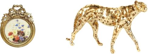 Vintage Ornate Round Photo Frame with Gold Cheetah Animal Sculpture European Decorative Tabletop Centerpiece for Wedding Gift and Home Office Decor in Saudi Arabia