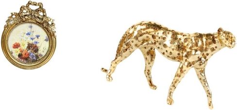 Vintage Ornate Round Photo Frame with Gold Cheetah Animal Sculpture European Decorative Tabletop Centerpiece for Wedding Gift and Home Office Decor in Saudi Arabia