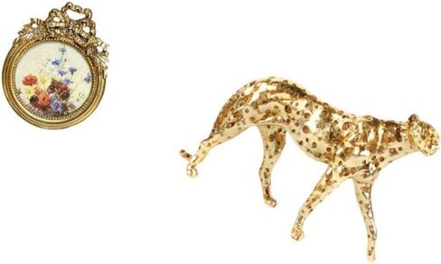 Vintage Ornate Round Photo Frame with Gold Cheetah Animal Sculpture European Decorative Tabletop Centerpiece for Wedding Gift and Home Office Decor in Saudi Arabia
