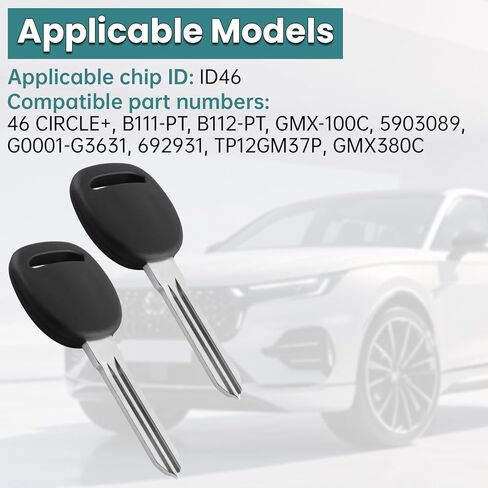 B111 مفتاح سيارة الإشعال، B111-PT GMX-100C 15871576 مفاتيح فارغة مع رقاقة، مفاتيح إشعال غير مقطوعة متوافقة مع ID 46 Circle + (2 قطعة) in Saudi Arabia