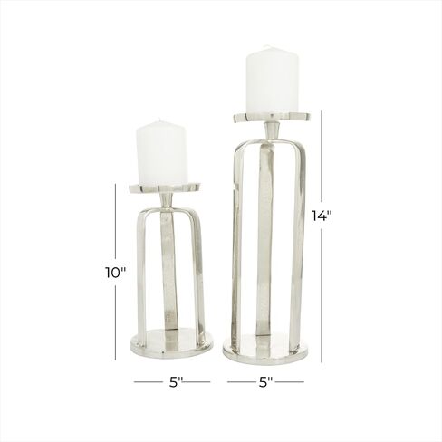 CosmoLiving by Cosmopolitan Aluminum Metal Geometric Decorative Candle Holder Pillar Candle Stand, Set of 2 Candlestick Holder 14', 10'H, Silver in Saudi Arabia